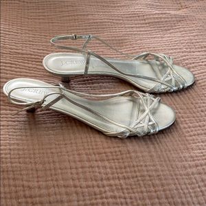J.Crew Silver Leather Kitten Heeled Sandals